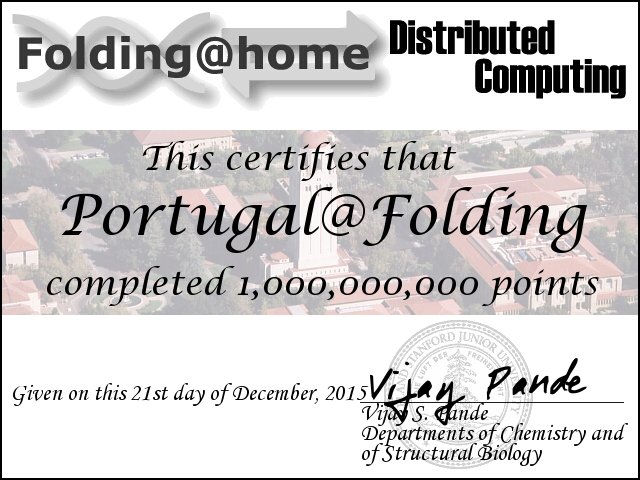 Certificado Portugal@Folding Mil Milhões de Pontos